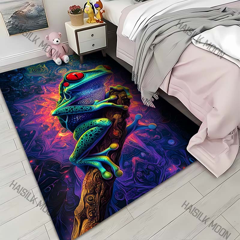 Neon Psychedelic Frog Carpet for Living Room Bedroom Bedside Floor Mat Cloakroom Kids Activity Area Rugs Luxury Gifts