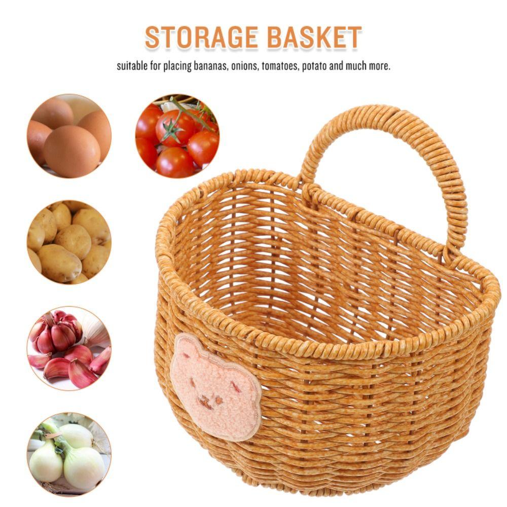 Úložný koš na cibuli, zázvor a česnek, imitace ratanu, ručně pletený ratanový koš do kuchyně