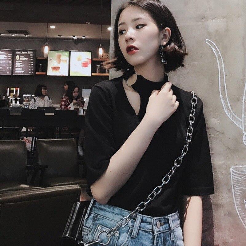 Women's Summer Black T-shirts Hollow Out Short Sleeve Female T-Shirt O Neck Beauty Lady Top Party Everydays Clothing