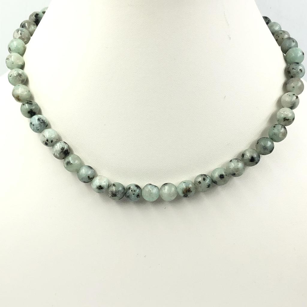 Collana con Perle Rotonde in Pietra Naturale di Diaspro Kiwi 8mm Regolabile 17-20" Choker con Perline Per Lei 8BN-52