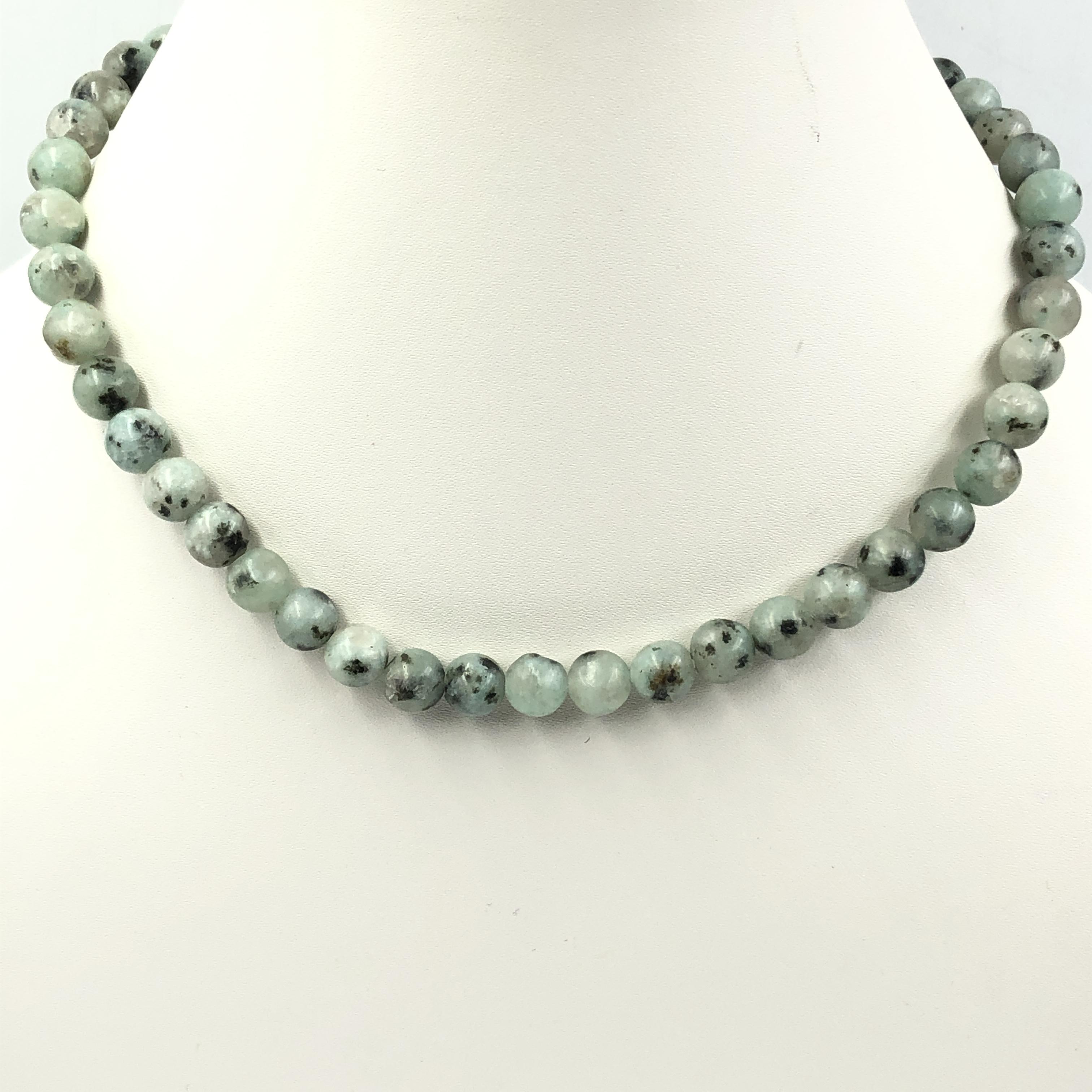 

8mm Natural Kiwi Jasper Gemstone Round Beads Necklace 17-20 Adjustable Beads Choker For Her 8BN-52