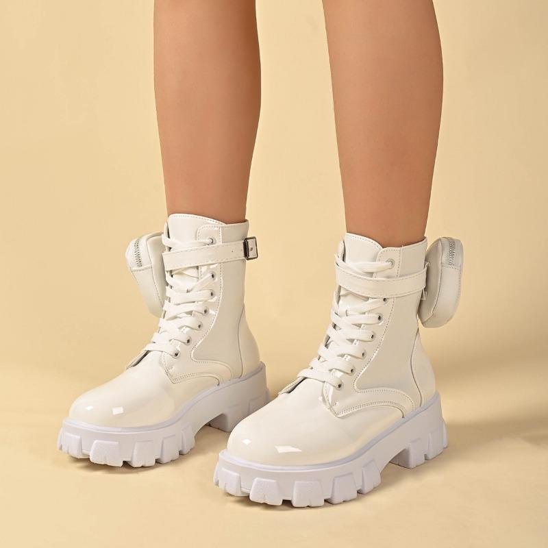 

Женские Новые Ботильоны на Шнуровке с Круглым Носком на Платформе Сумка-Ботильоны Женские Британский Стиль Модные Ботинки Мартинсы 35 белый