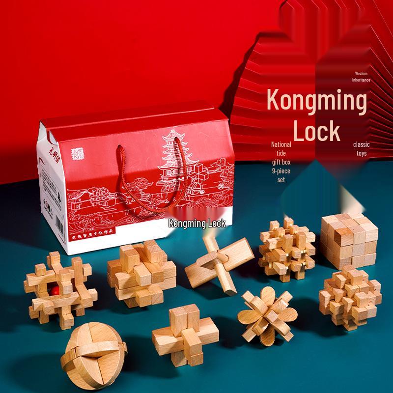 Kongming & Luban Wooden Lock Set: Children's Educational Decompression Toys