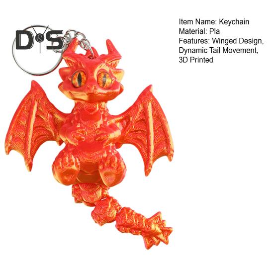 3D tištěná klíčenka s dračími křídly a pohyblivým ocasem, taška, zavazadla, školní aktovky, interiér auta