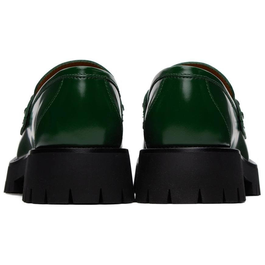GUCCI Interlocking Leather Loafers Men's Green Black 752093 DS800 3154