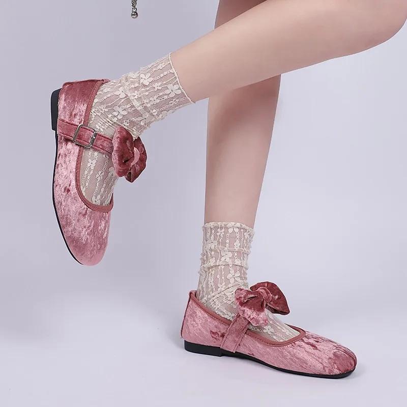 Fashion 2025 New Outdoor Women's Mary Jane Flats Bow Tie Buckle Strap Soft Sole Everyday Plus Size Daily Versatile Comfortable Shoes