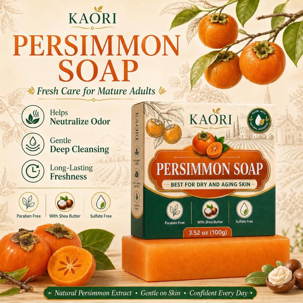 Persimmon Soap Bar for Dry and Aging Skin with Shea Butter Paraben Free Sulfate Free Gentle Cleansing 3 52 oz 100g Natural Ingredients