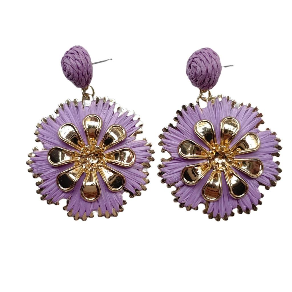 European & American Bohemian Geometric Rattan Earrings - Handmade, Woven Round Design for Women, Perfect for Holiday Style