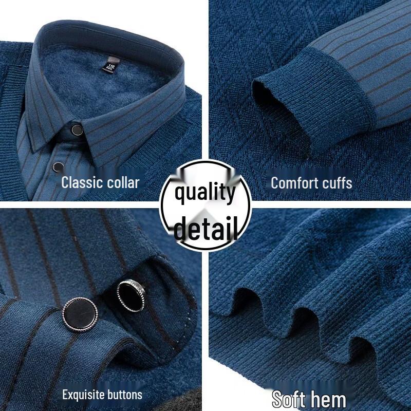 Pierre Cardin Men's Fleece-Lined Faux Two-Piece Knit Sweater