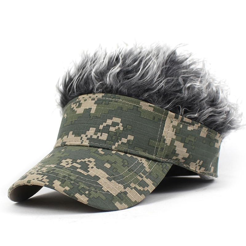 Camouflage Wig Sun Visor Wool Hat Cap Hat Hair Visor Hat Sports Wig with Hair One Size Fits All Joke Item Hip Hop Running Sun Protection Outdoor Golf