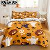 Halloween - Themed Cartoon Pumpkin Duvet Cover Set With Floral Bed Linen - Ideal For Dropshipping, Home Textiles