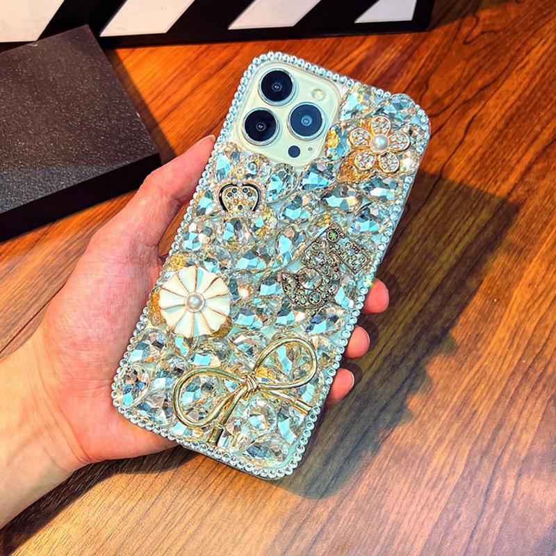Iphone16Promax Mobile Phone Case Luxury Apple 14 Flowers 15 Hollow Bow 13 Crown Women'S Light Luxury