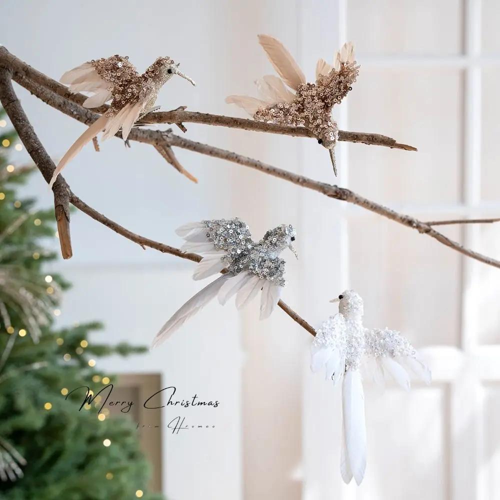 Realistic Glitter Christmas Bird Ornaments Simulate Glitter Simulation Bird Decor Feather Handmade Christmas Tree Decoration