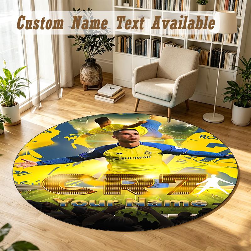Round Rug Custom NameCristiano Ronaldo Pattern Non Slip Carpet Home Floor Decor