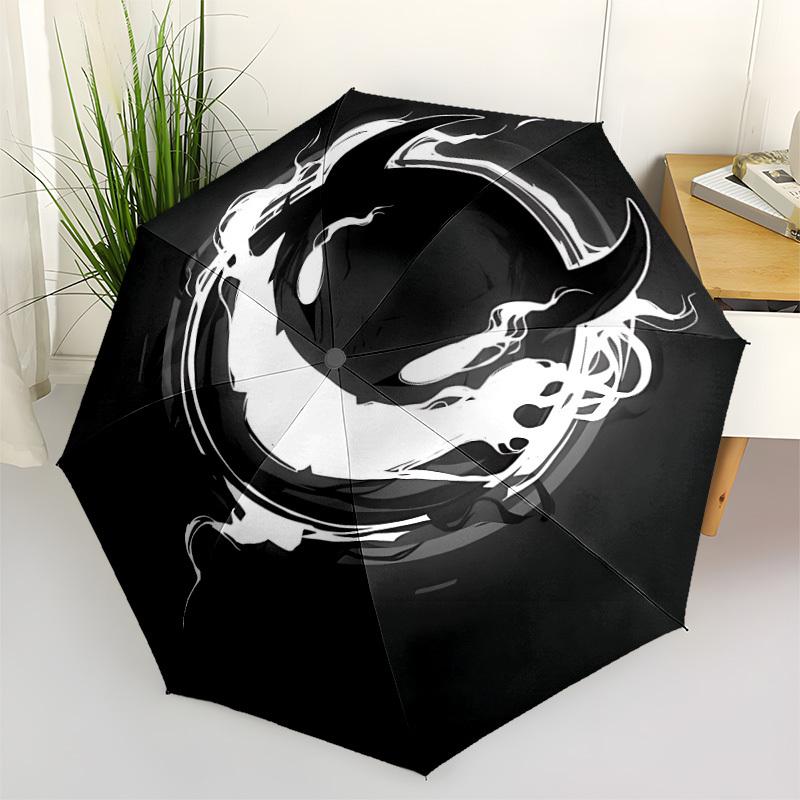 1pc Demon Art Pattern Automatic Folding Umbrella - Compact 8-Rib Design, Durable Plastic & Iron, Lightweight for Outdoor Daily Use083