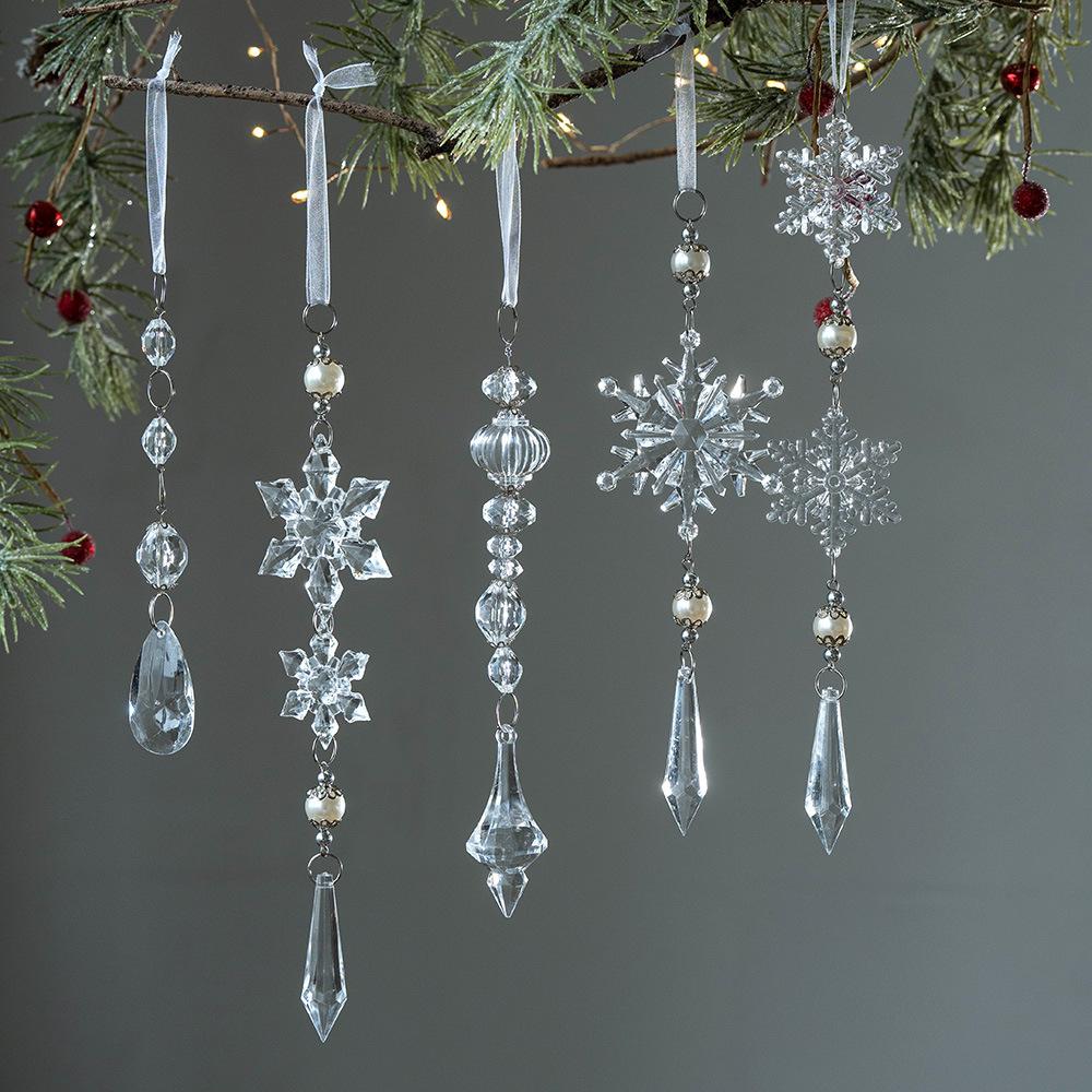 Christmas Transparent Snowflake Crystal Pendants Decorations Xmas Tree Hanging Ornament Christmas Home Decorations New Year Gift