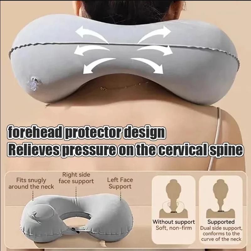 1 Press Type Inflatable Pillow U-shaped Pillow, Foldable U-shaped Double Hump Neck Pillow, Portable Outdoor Travel Pillow