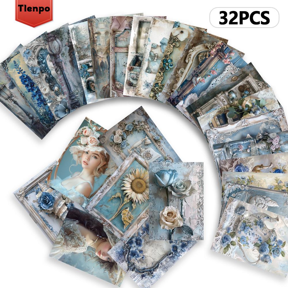 32pcs, Vintage Cool-toned Exquisite Postcard, Birthday/anniversary Gift, Collectible, Suitable for Gift-giving, Can Be Mailed.
