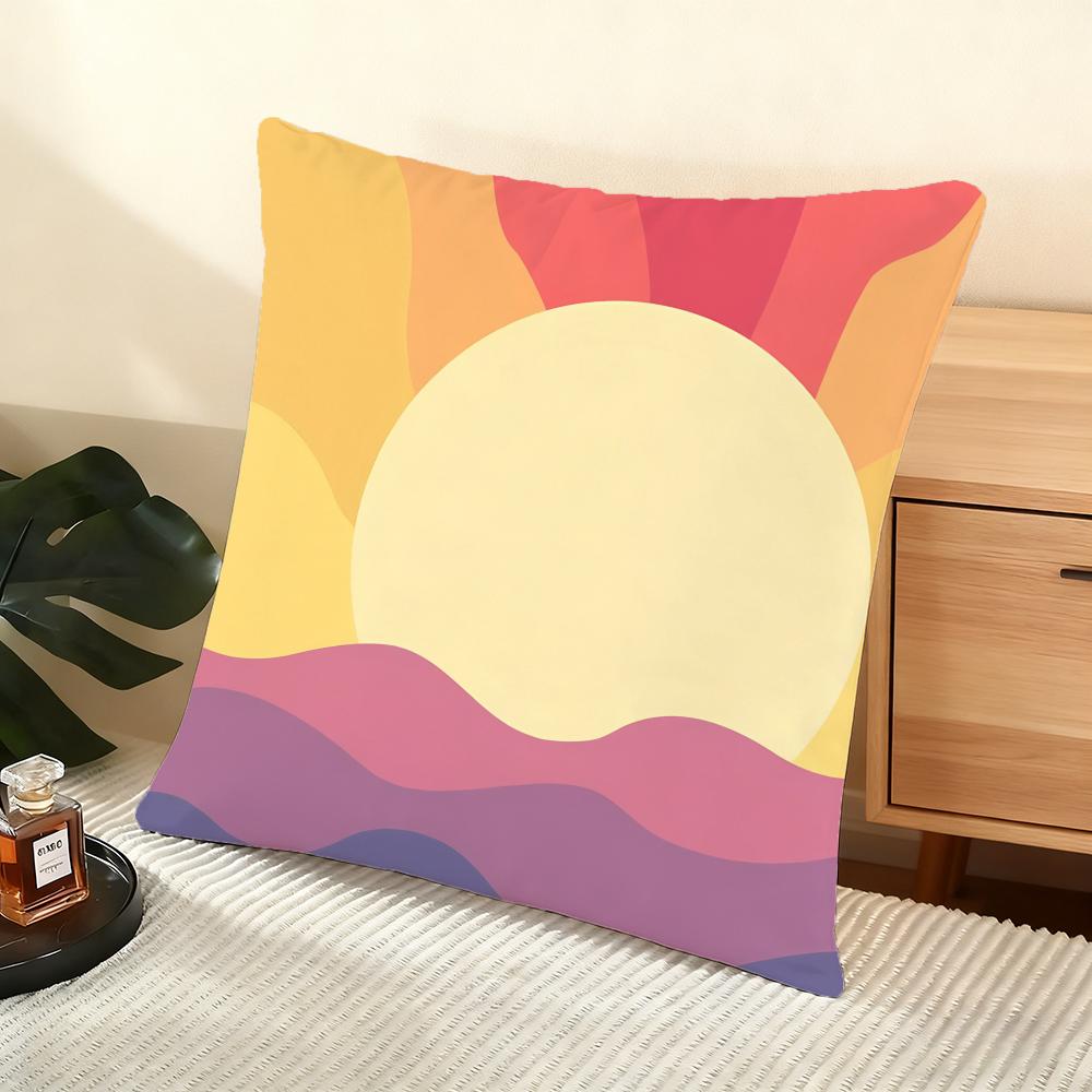 Sunset Gradient pattern Cushion Cover Soft Short Plush Pillow Cover Smooth Cozy Texture Aesthetic Cushion Case Home Decor