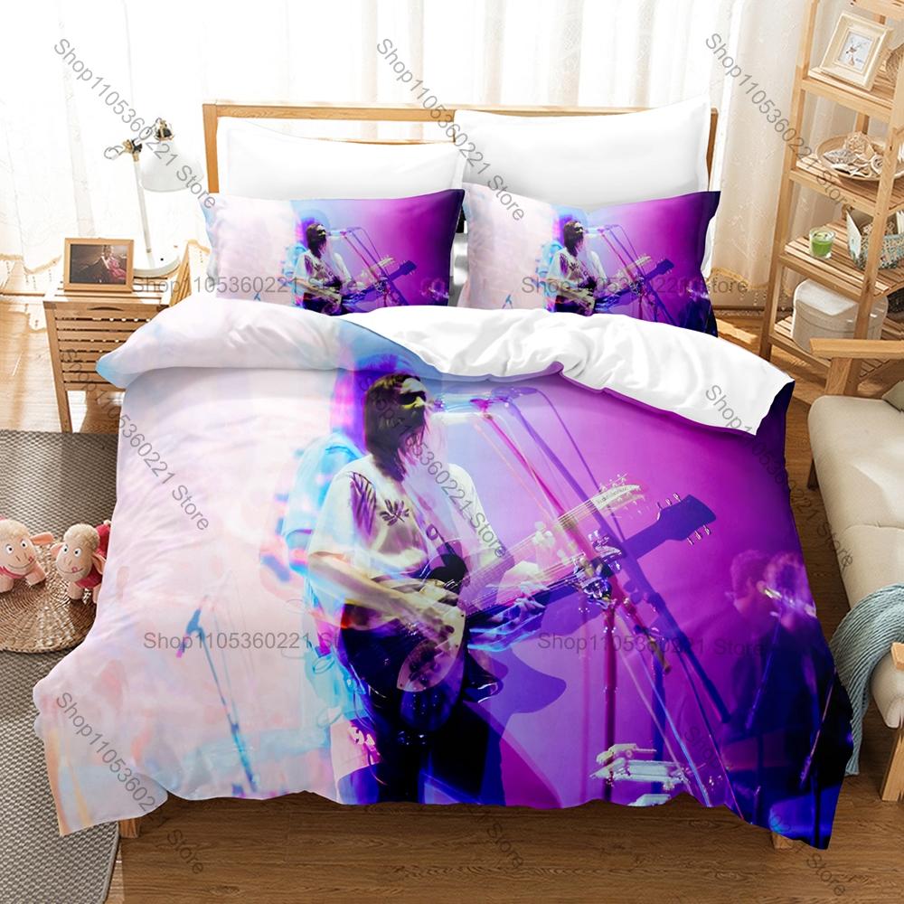 T-Tame Impala Duvet Cover + 2 Pillowcases Soft Gradient Cosmic Line Art Print Soft Quilt Cover Set Australian Legend Rock Band
