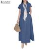 ZANZEA Women Short Sleeve Blouse and Long Skirts Summer Two Piece Suit Sets