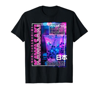 Kawasaki City 80s Synthwave Boba Tee Japan Kawasaki T-Shirt