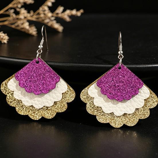 Multi-Color Fan Lace Leather Retro Style Earrings