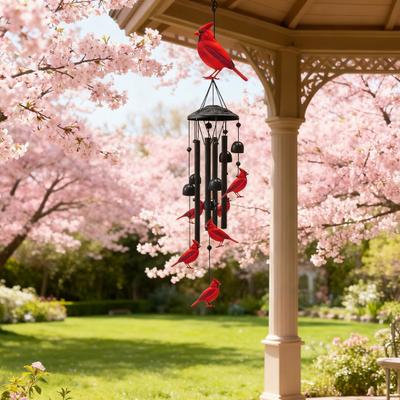 Carrilhão de Vento Pássaro Vermelho com 4 Tubos Resistente às Intempéries Vintage Interior Exterior Jardim Quintal Pátio Pendurado Metal Decoração de Sino de Vento