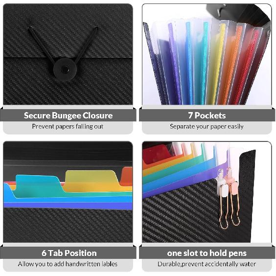 SKYDUE Accordion File Organizer, Expanding File Folder with 7 Pockets, Portable Receipt Paper Bill Document Organizer, Letter/A4 Size Filing Folder