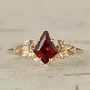 **Exquisite Red Garnet Rhombus Ring: Women's Luxury Gold Design with Cubic Zirconia**