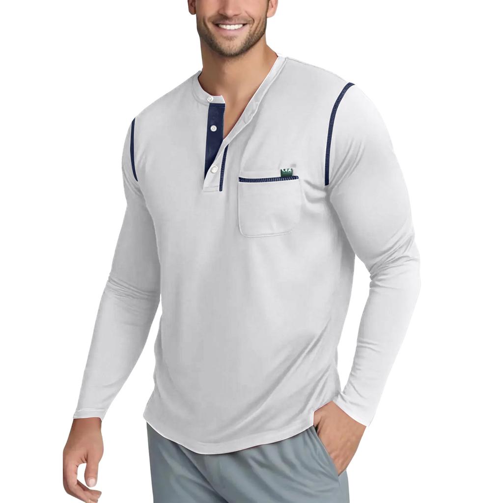 Men's Casual Solid Color Buckle Quick Dry Shoulder  Long Sleeved