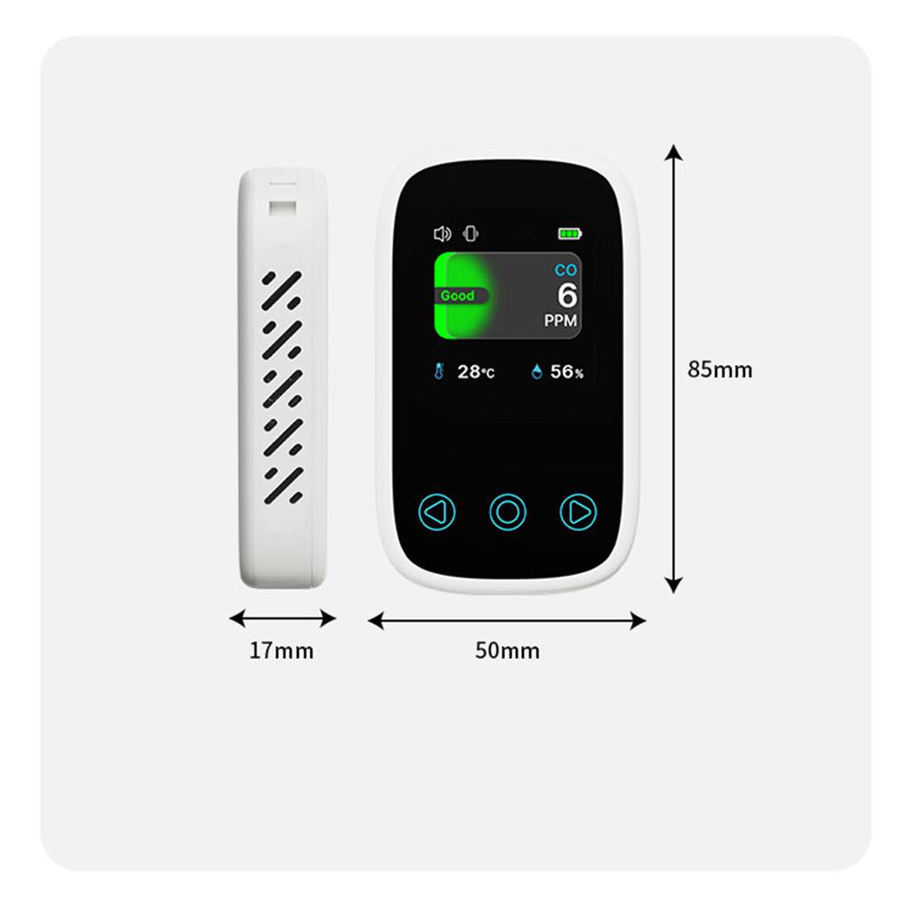 Mini CO Detector Portable Carbon Monoxide Tester Rechargeable Multifunctional Air Quality Monitor Temperature and Humidity Meter