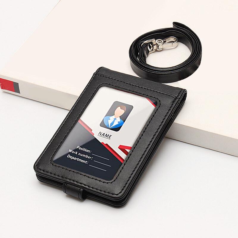 High Quality Badge Holder ID Card Pouch Staff Work Chest Cards Name Tag Cases with PU Lanyard Business Formal Office Supplies