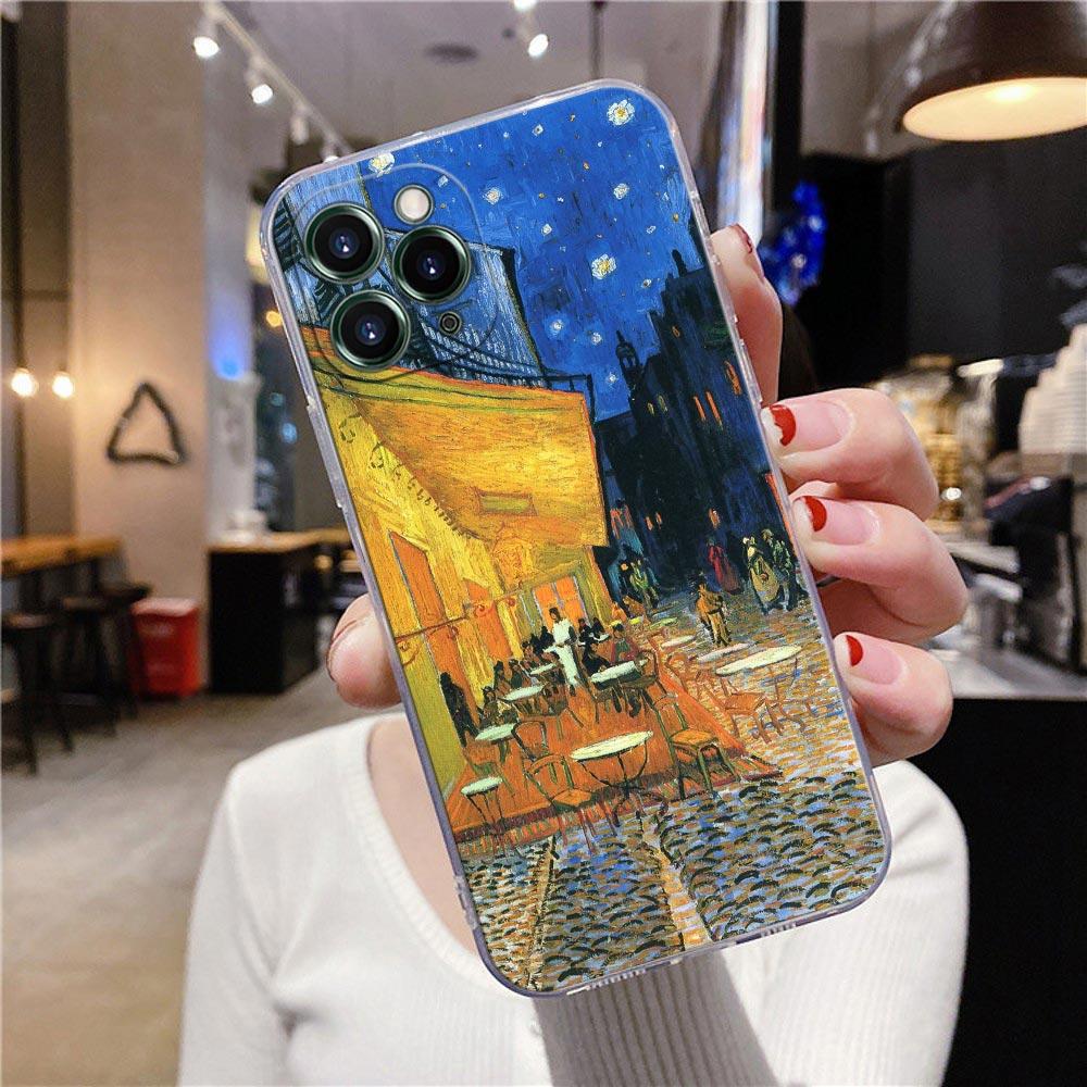 Starry Sky Van Gogh Oil Painting Sunflower Almond Blossoms Clear Phone Case For iPhone 15 13 11 12 14 Pro Max XS 7 8 Plus Covers