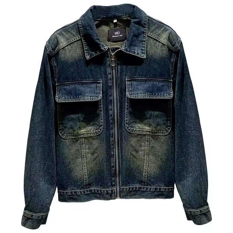 

Мужская потертая ретро джинсовая куртка приталенного кроя - Повседневная верхняя одежда на молнии для весны и осени. 2XL