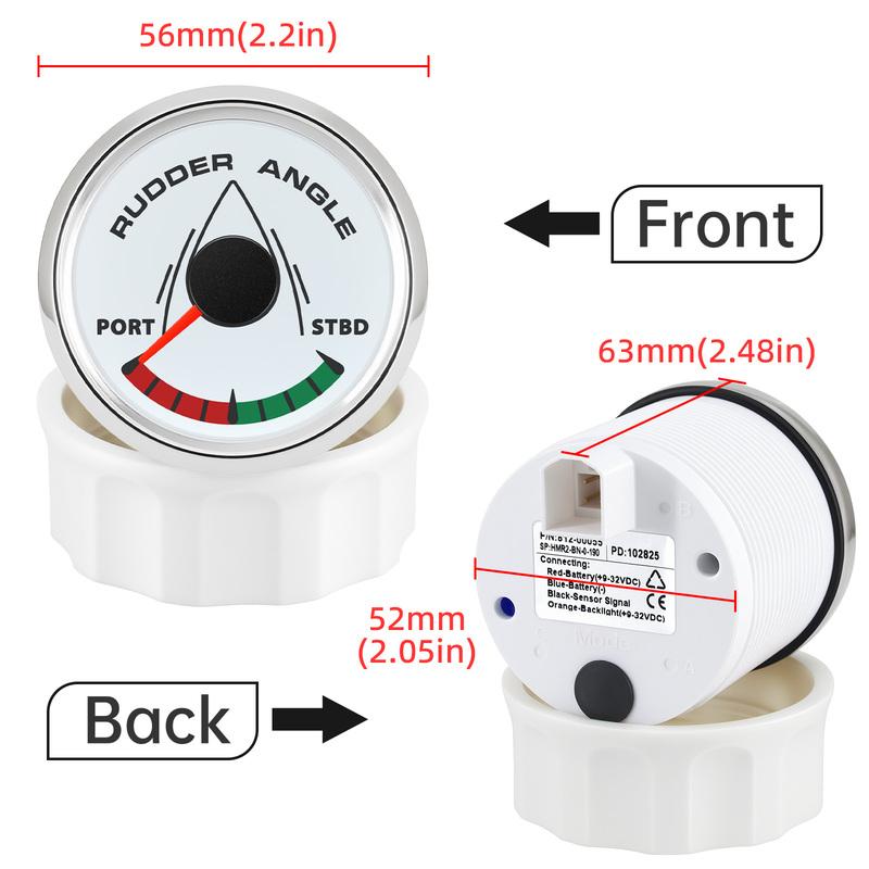 ZMFJH 0-190ohm Waterproof Boat Marine Rudder Angle Indicator 8 Color Backlight 52MM Rudder Angle Gauge Meter STBD-PORT 12V24V