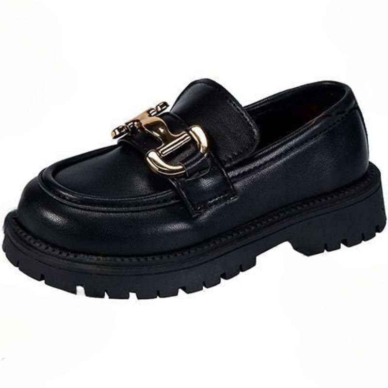 Laofers for Children Platform Black Patent Leather Chain Fashion Boys Girls Flat Shoes Four Season Elegant 26-36 Kids Shoe