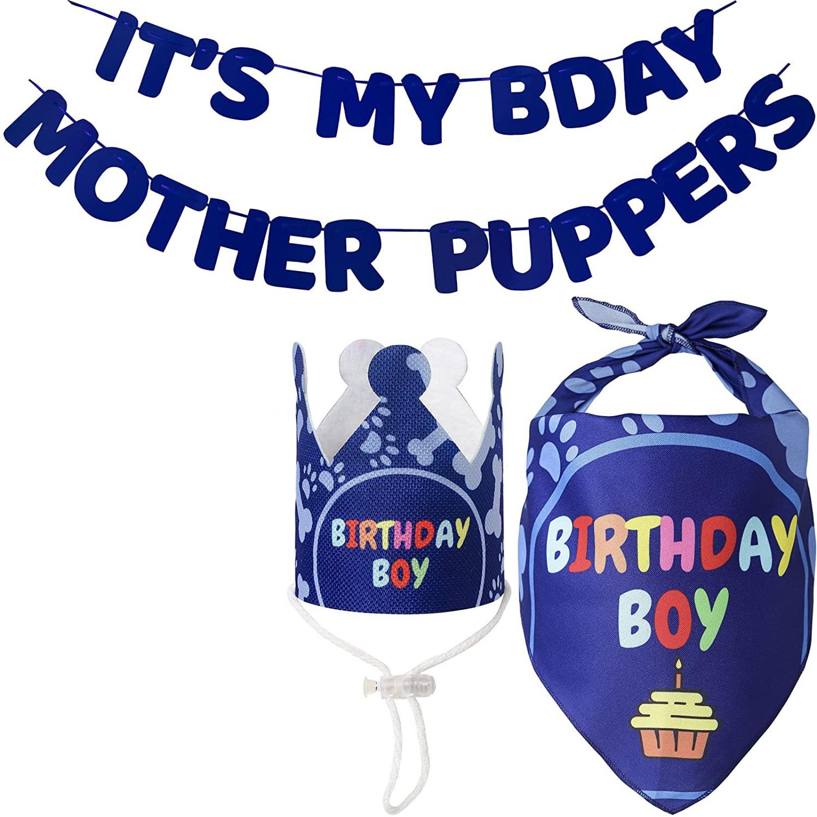 

Украшения для вечеринки питомцев, Украшения для дня рождения собаки, Баннеры, Колпаки для дня рождения собаки, One Size синий