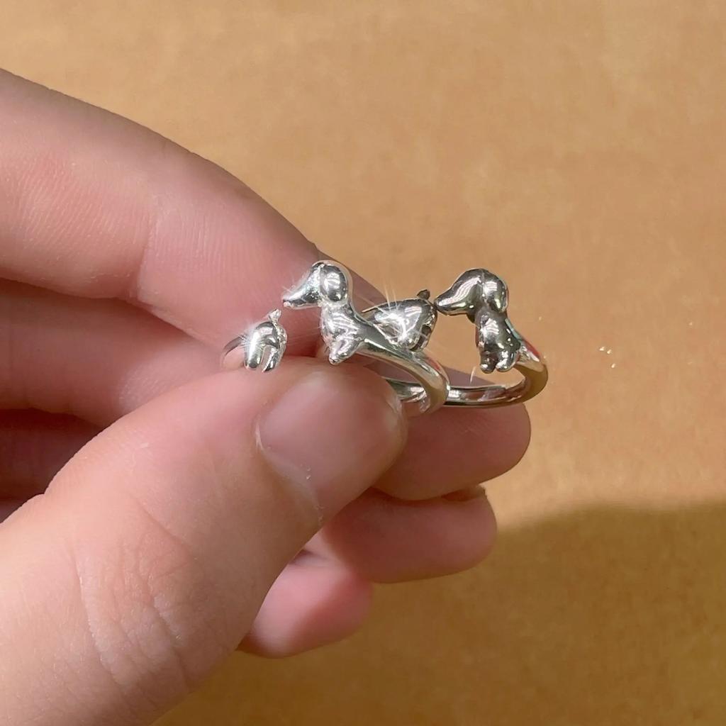 New Cute Dachshund Dog Simple Silver Adjustable Rings Original Open Sausage Dog Pet Rings for Women Vintage Animal Jewelry
