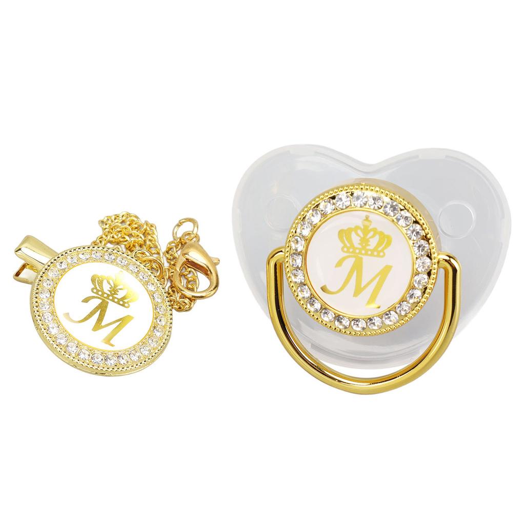 Baby Pacifier Teething Golden Rhinestone Nipple Letters Pacifier for Baby Baptism Bathing