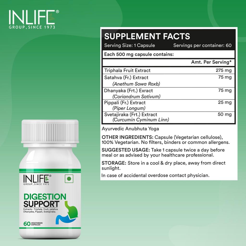 INLIFE Digestion Support, Triphala Pippali, Gut Health, 60 Veg Capsules