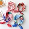 Floral Print Neckerchief Women Korean Cotton Linen Square Scarf Elegant Neck Scarves Small Wraps Bandana Head Scarfs 58*58Cm