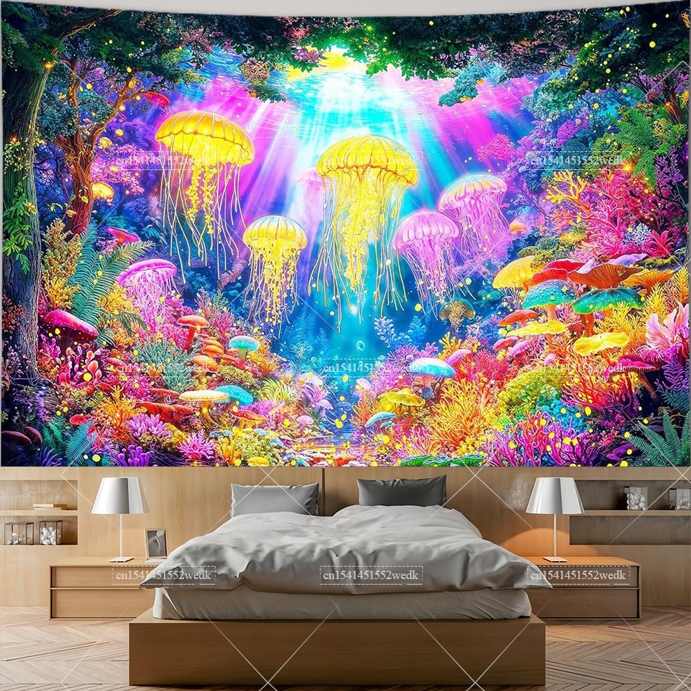 Фэнтези Лес Грибы Настенный Гобелен Звездное Небо Гобелены Эстетический Декор Спальни Гобелены с Медузами Художественные Постеры 95x73cm