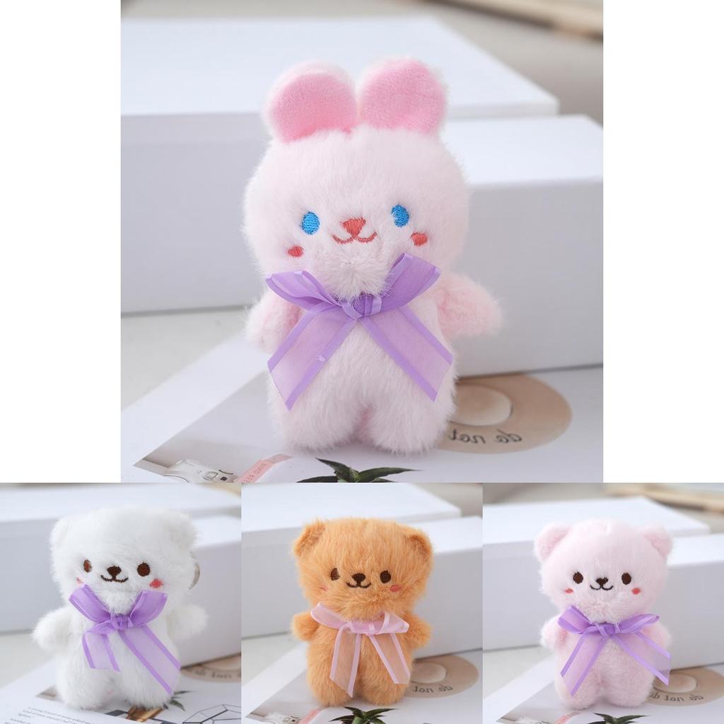 Whimsical Plush Bear And Rabbit Keychain Adorable Stuffed Animal Doll Backpacks For