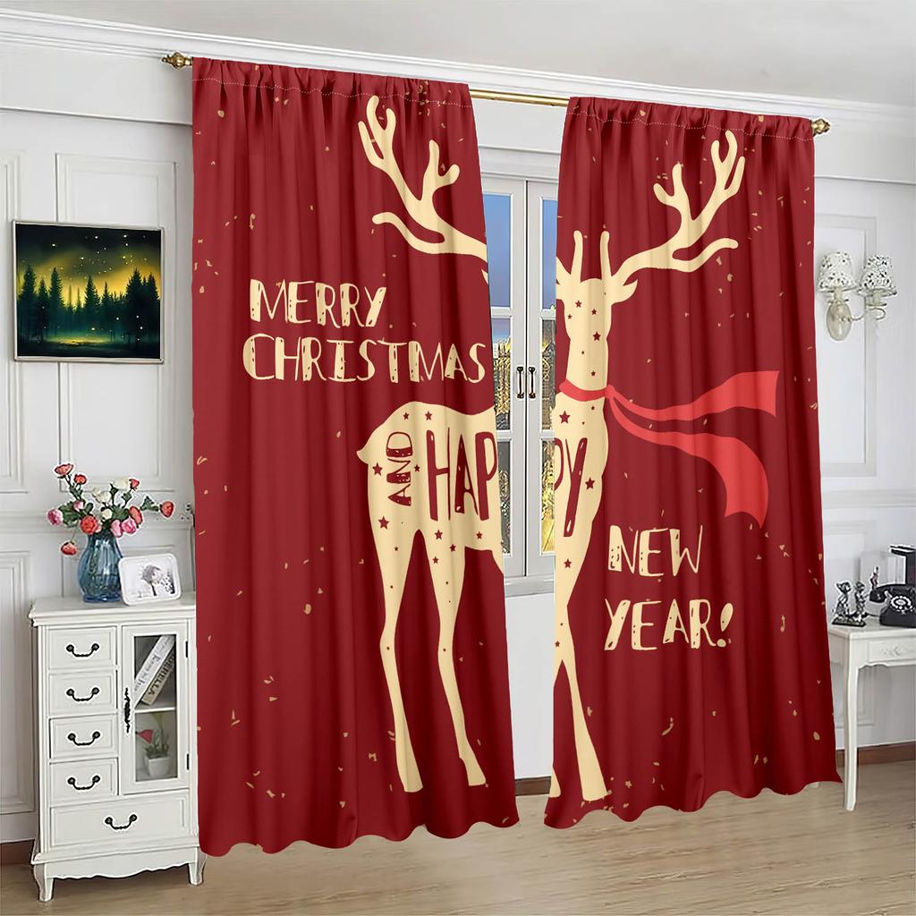 2 pieces - Christmas decoration Elk print curtain - Polyester - suitable for bedroom   living room   study   private space