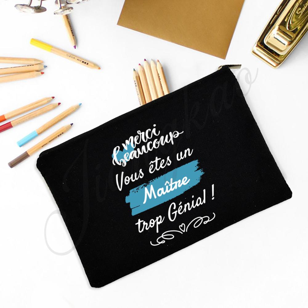 Merci Maitre Print Pencil Bag  Men Travel Toiletry Organizer Bags Makeup Pouch  Teacher's Day Graduation Thanks Gift for Teacher