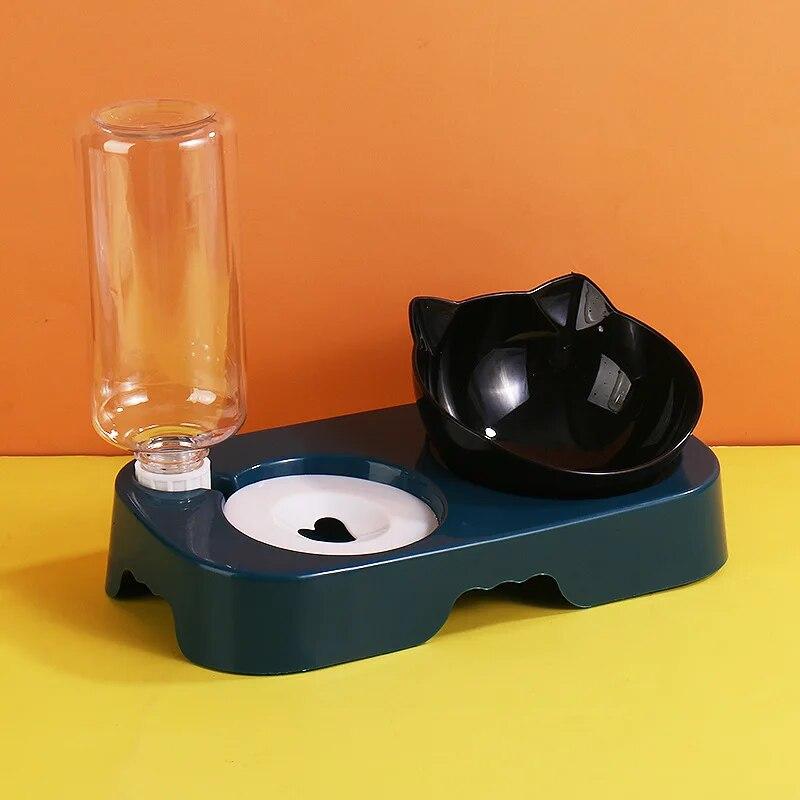 Pet Dog Bowl Automatic Feeder Cat Food Bowl with Water Fountain Bowl Drinking Raised Stand Dish Bowls Cat Food and Water Dush