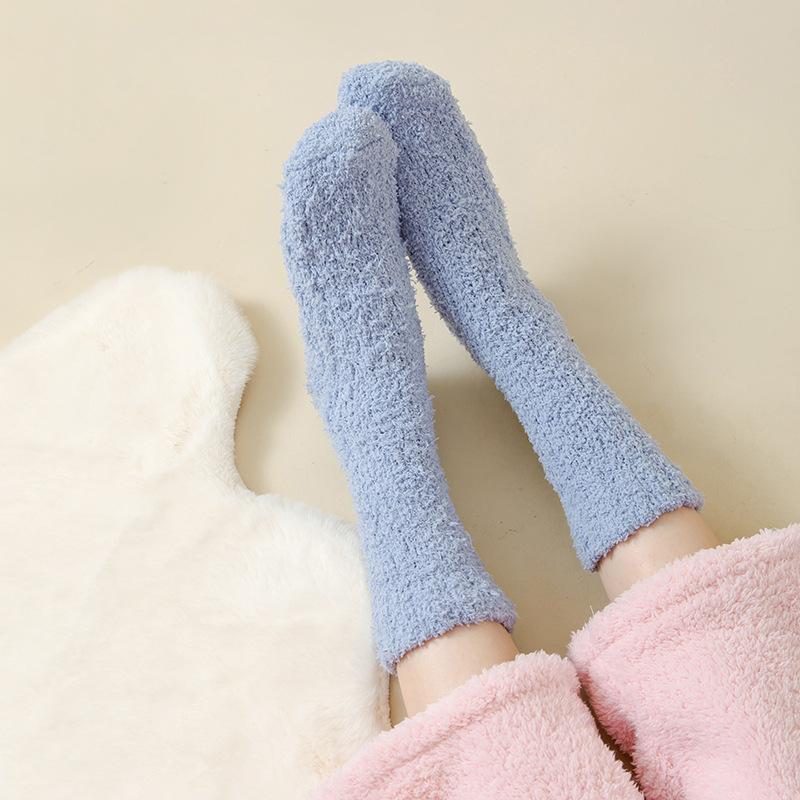Women In Autumn and Winter with Velvet and Thick Warm Home Floor Indoor Sleeping Tube Socks