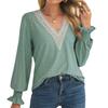 New Fall Winter Women's Lace Blouse, Long Sleeve Loose Hollow Lace Patchwork V-neck Top for Europe America Cross Border Trade