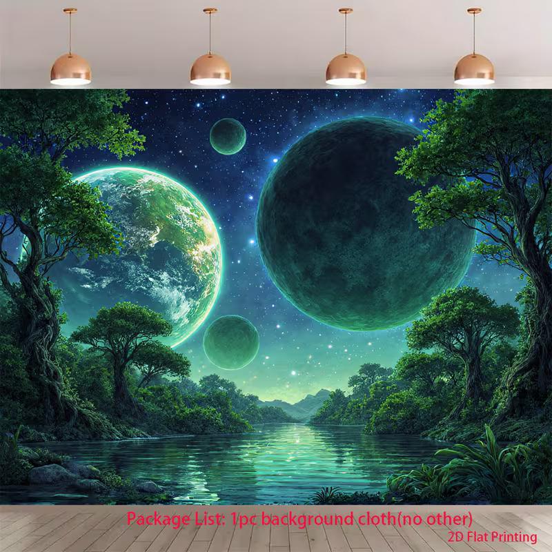 2D Magical Jungle Outer Space Starry Backdrop Sci-fi Party Decor Background Cloth